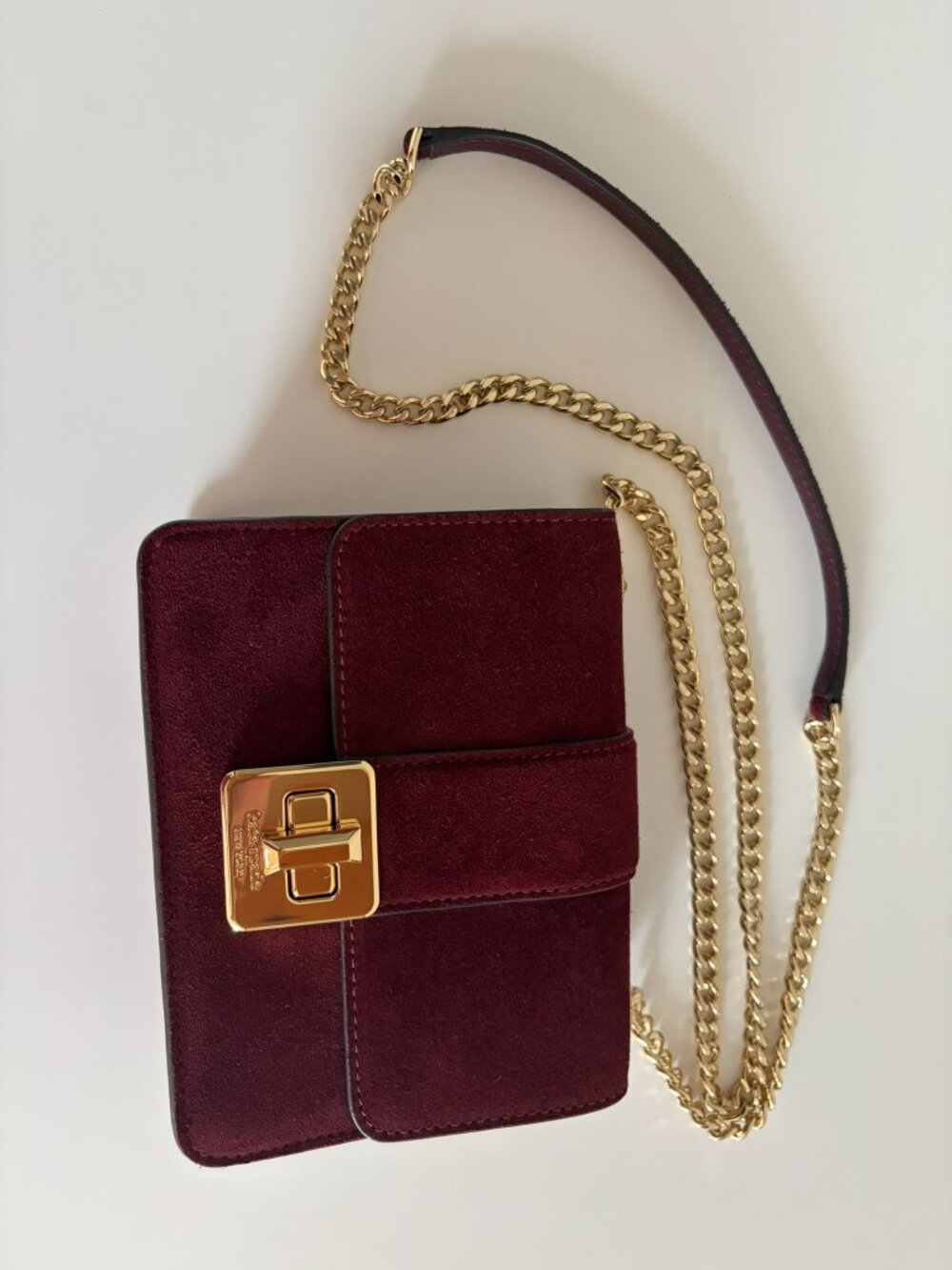 Kate Spade New York Phoebe Turnlock Mini Flap Crossbody in Dark Merlot suede NWT